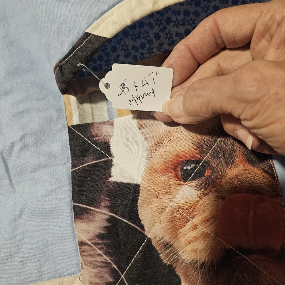 Handcrafted Quilted Cat Faces 🐱 Quilt  machine sewn Approximately 43